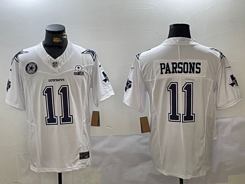 Men Dallas Cowboys #11 Parsons White Five Generation Fashion 2024 Nike Vapor Limited NFL Jersey style 1